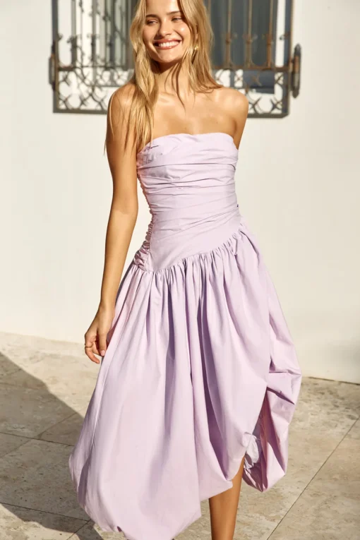 See You Tonight Bubble Hem Midi Dress Lilac
