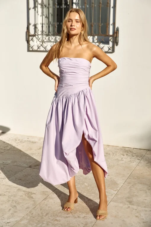 See You Tonight Bubble Hem Midi Dress Lilac