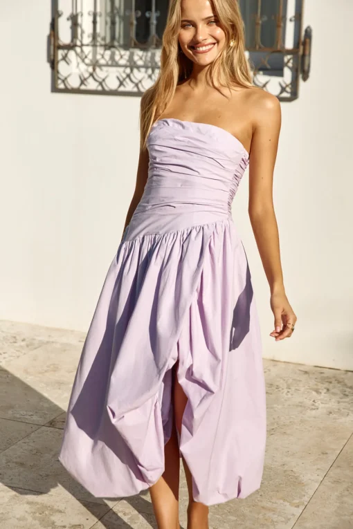 See You Tonight Bubble Hem Midi Dress Lilac