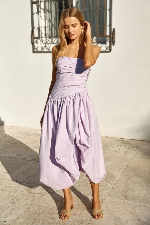 See You Tonight Bubble Hem Midi Dress Lilac