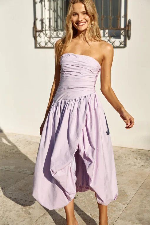 See You Tonight Bubble Hem Midi Dress Lilac