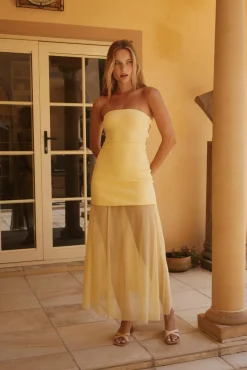 Serene Sands Strapless Maxi Dress Yellow