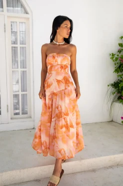 Sienna Strapless Maxi Dress Orange