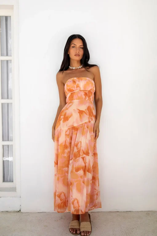 Sienna Strapless Maxi Dress Orange