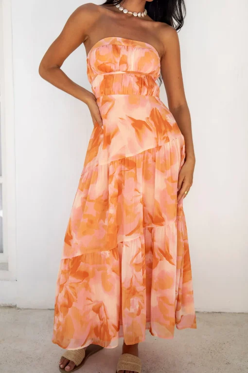 Sienna Strapless Maxi Dress Orange