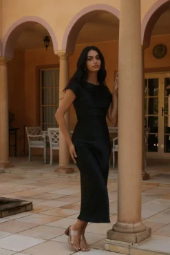 Siren Melody Satin Maxi Dress Black