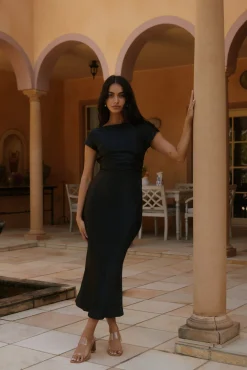 Siren Melody Satin Maxi Dress Black