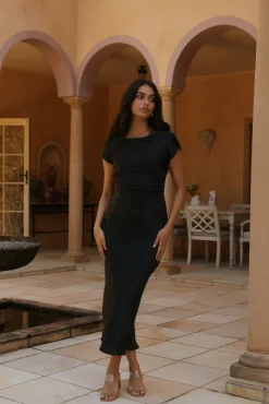 Siren Melody Satin Maxi Dress Black