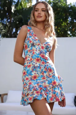 Sky Blooms Mini Dress Blue