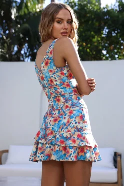 Sky Blooms Mini Dress Blue