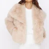 Snowflakes Falling Faux Fur Coat Cream
