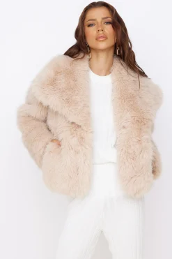 Snowflakes Falling Faux Fur Coat Cream