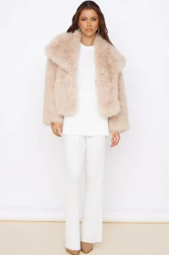 Snowflakes Falling Faux Fur Coat Cream