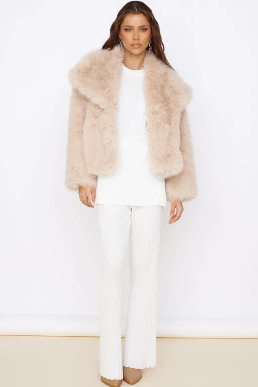 Snowflakes Falling Faux Fur Coat Cream