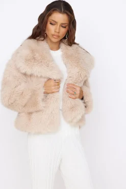 Snowflakes Falling Faux Fur Coat Cream