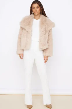 Snowflakes Falling Faux Fur Coat Cream