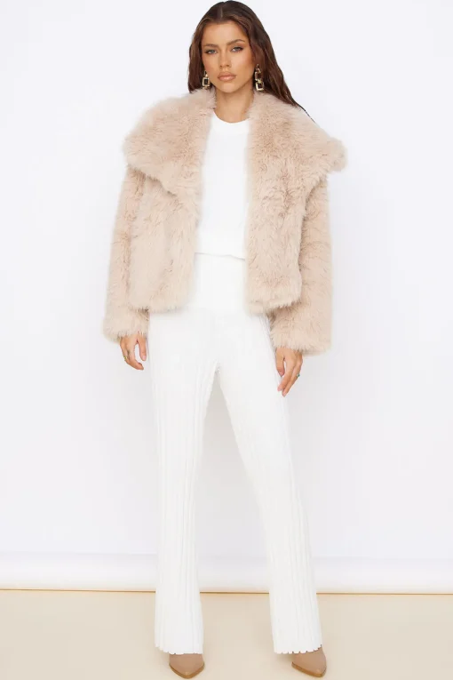 Snowflakes Falling Faux Fur Coat Cream