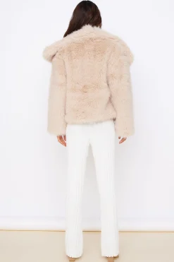Snowflakes Falling Faux Fur Coat Cream