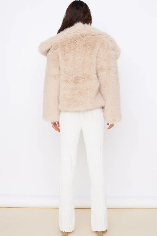 Snowflakes Falling Faux Fur Coat Cream
