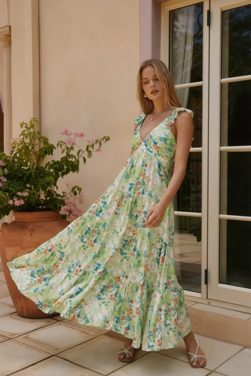 Softly Blooming Maxi Dress Green