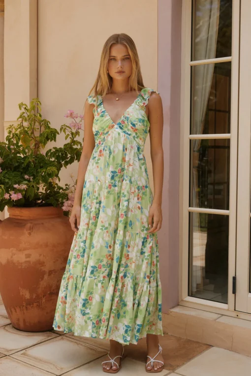 Softly Blooming Maxi Dress Green