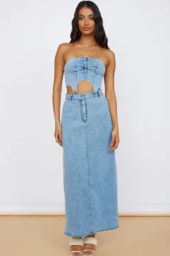 Starlit Symphony Maxi Skirt Denim