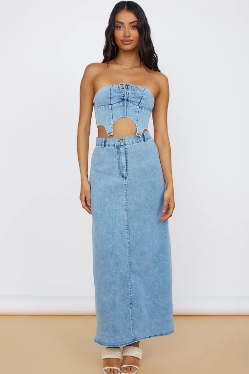 Starlit Symphony Maxi Skirt Denim