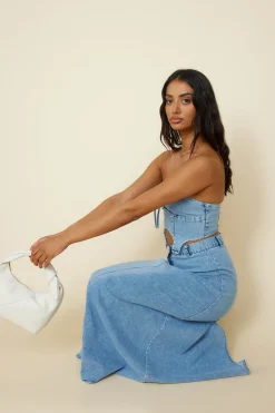 Starlit Symphony Maxi Skirt Denim