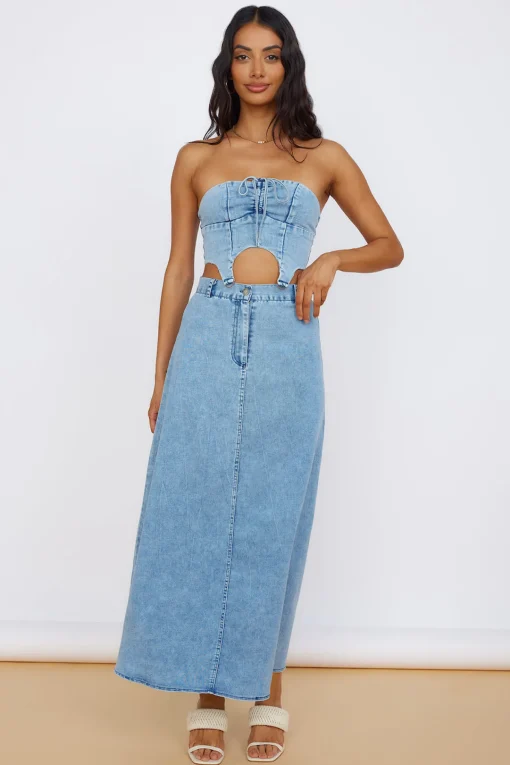 Starlit Symphony Maxi Skirt Denim