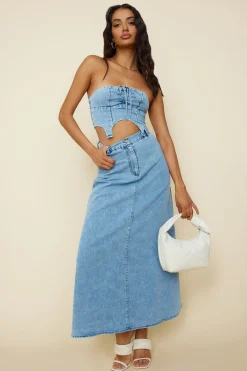 Starlit Symphony Maxi Skirt Denim