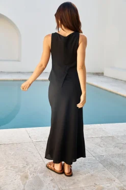 Sunset Drinks Linen Maxi Skirt Black