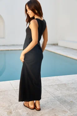 Sunset Drinks Linen Maxi Skirt Black