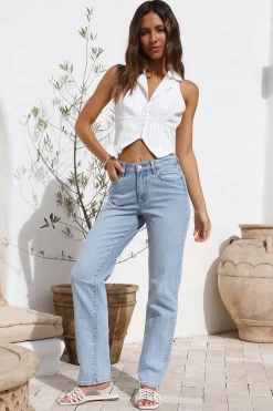 Talking Business Crop Top White Stripe