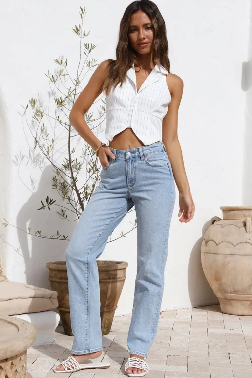 Talking Business Crop Top White Stripe