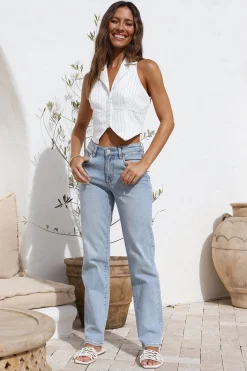 Talking Business Crop Top White Stripe