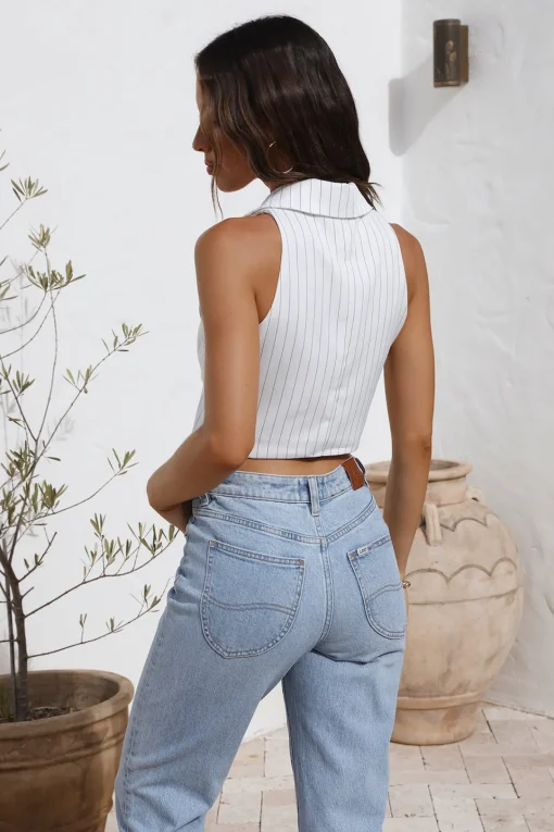 Talking Business Crop Top White Stripe