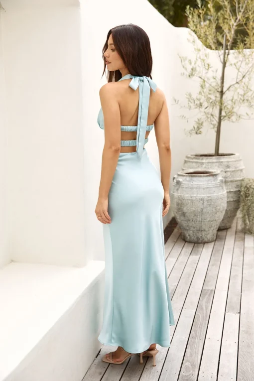True Elegance Halter Satin Maxi Dress Sage