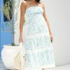 Under Palm Trees Strapless Midi Dress Blue