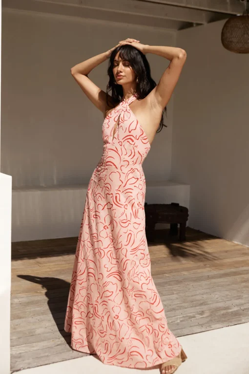 Under Shade Halter Maxi Dress Pink