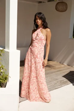 Under Shade Halter Maxi Dress Pink