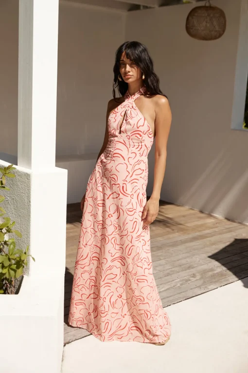Under Shade Halter Maxi Dress Pink
