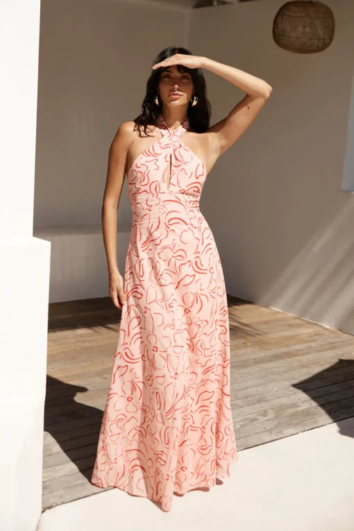 Under Shade Halter Maxi Dress Pink