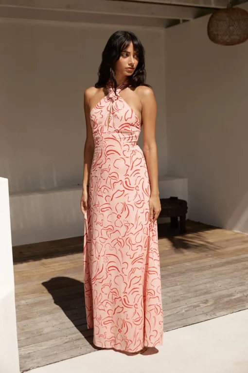 Under Shade Halter Maxi Dress Pink