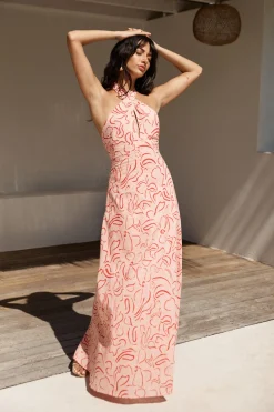 Under Shade Halter Maxi Dress Pink