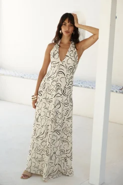 Under Shade Halter Maxi Dress Beige