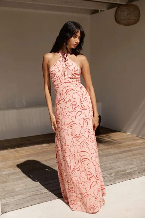 Under Shade Halter Maxi Dress Pink