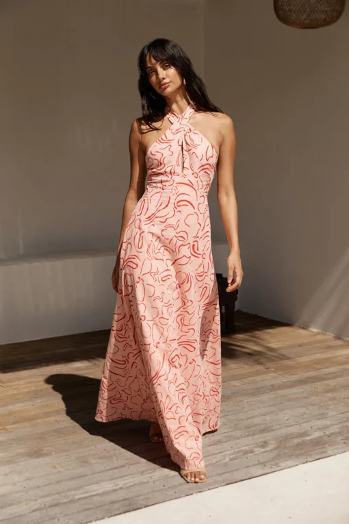 Under Shade Halter Maxi Dress Pink