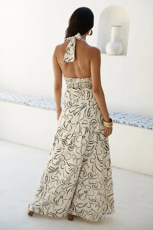 Under Shade Halter Maxi Dress Beige