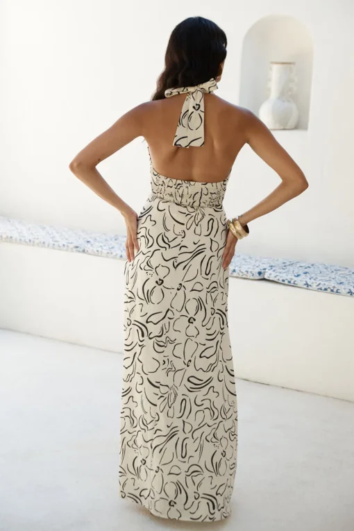 Under Shade Halter Maxi Dress Beige