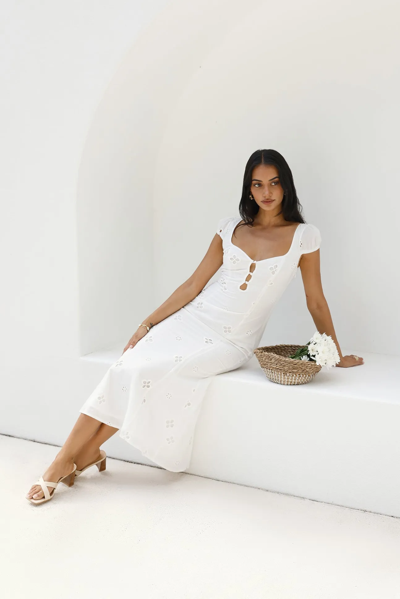 Vintage Song Midi Dress White